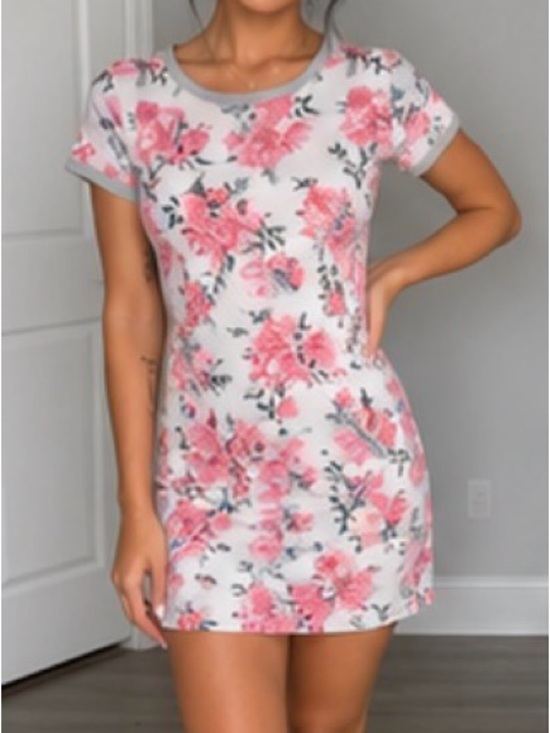 No Comment Dresses & Skirts - Pink Floral Crewneck Short Sleeve Mini Dress by